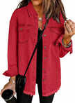 Denim Jacket Women Longline Oversized Frayed Hem Snap Front