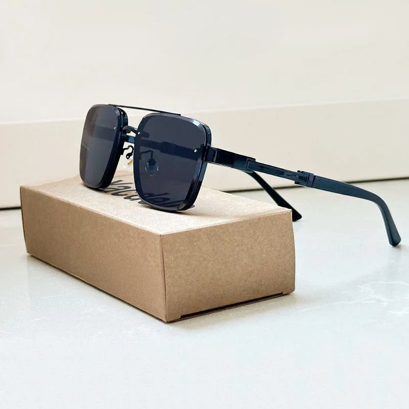 Women's retro aviator sunglasses with gold titanium frame and gradient lenses by FJØRNA.