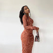 Y2K Marble Swirl FJØRNA women's maxi dress with vibrant swirl pattern, perfect for summer and special occasions.