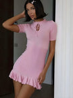 FJØRNA Y2K ribbed mini dress for women, stylish party and day wear, featuring a fitted ribbed fabric design.