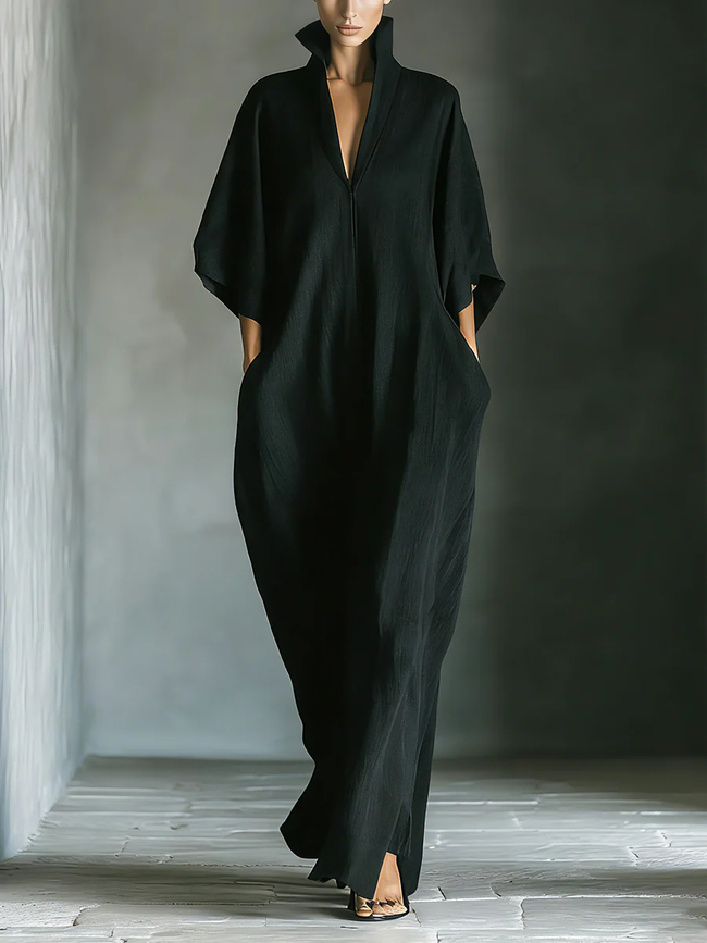 FJØRNA women's summer maxi dress with V-neck and kimono sleeves, flowing lightweight fabric perfect for warm weather.