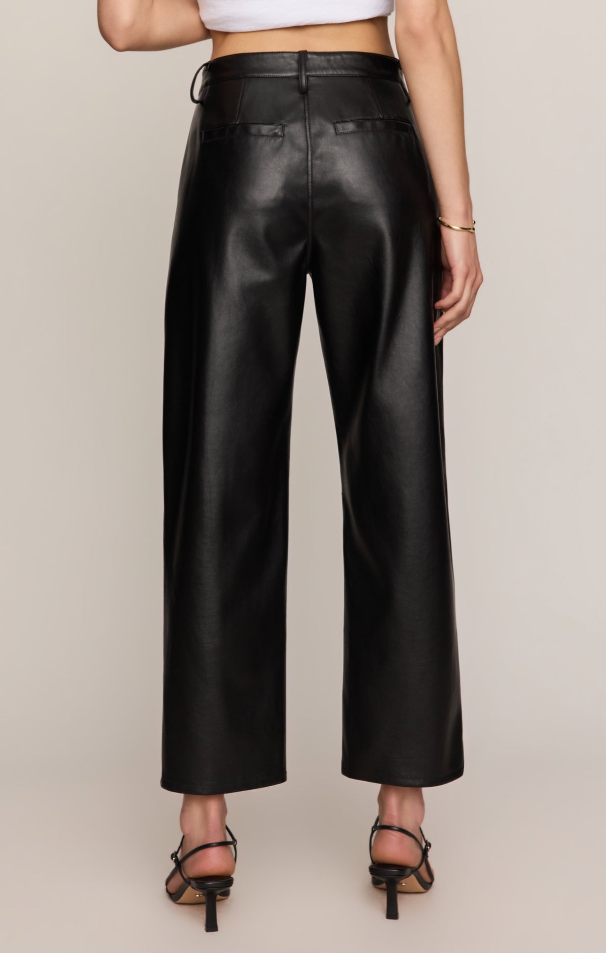 Faux Leather Bowed-Leg Trousers High-Rise Stretch for Women | Vesper