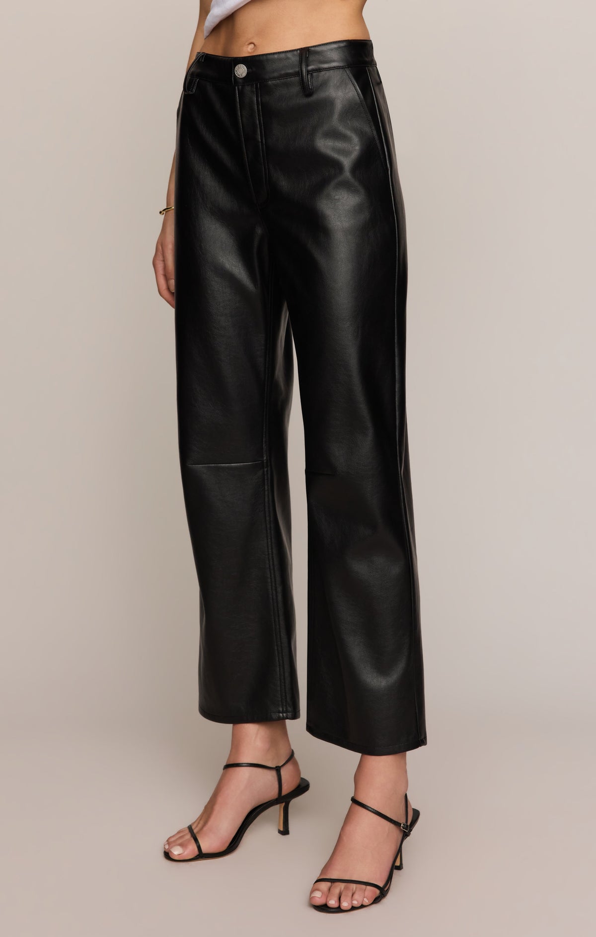Faux Leather Bowed-Leg Trousers High-Rise Stretch for Women | Vesper