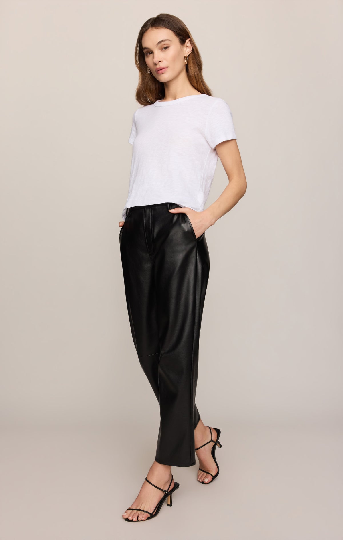 Faux Leather Bowed-Leg Trousers High-Rise Stretch for Women | Vesper