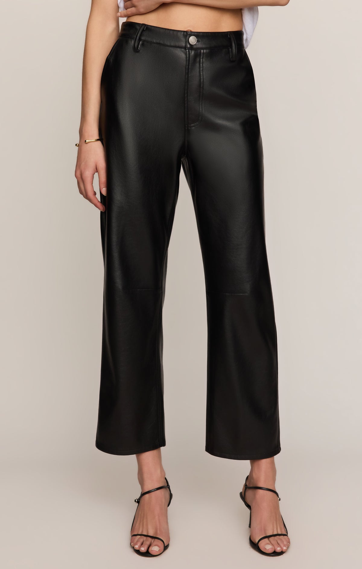 Faux Leather Bowed-Leg Trousers High-Rise Stretch for Women | Vesper