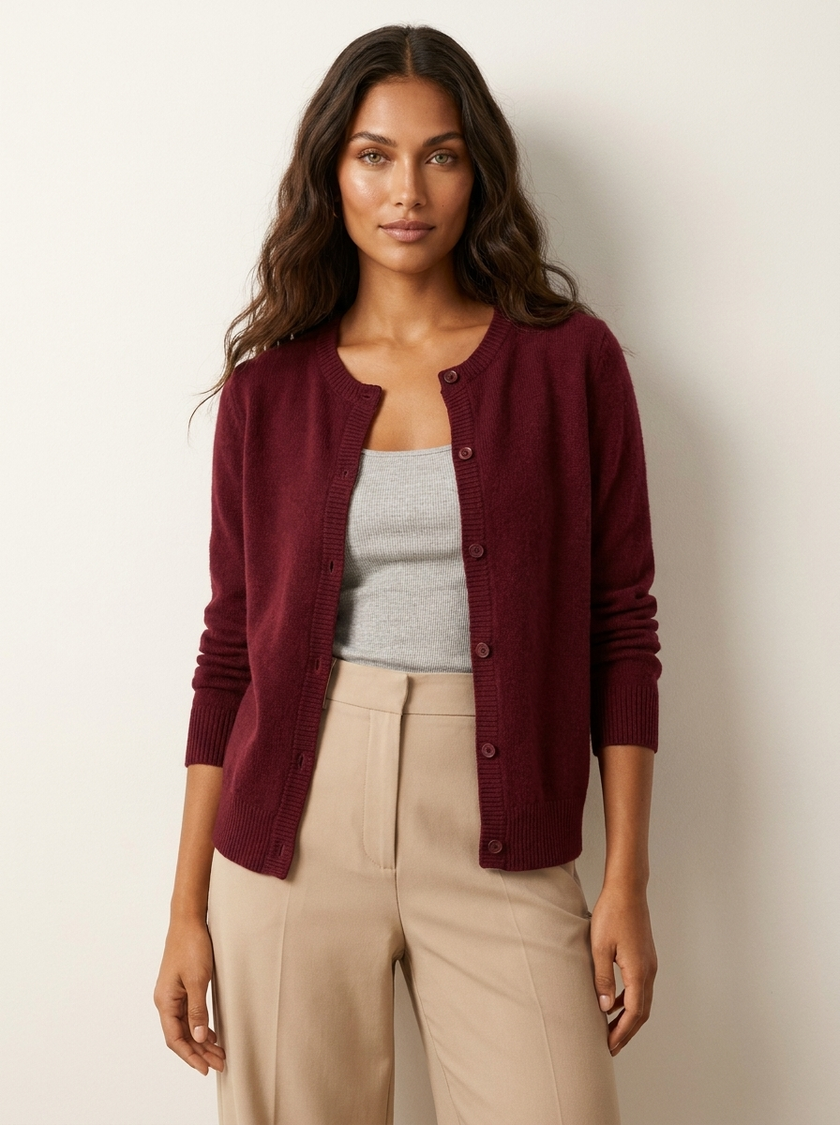 Knit Cardigan Women Soft Round Neck Button Front