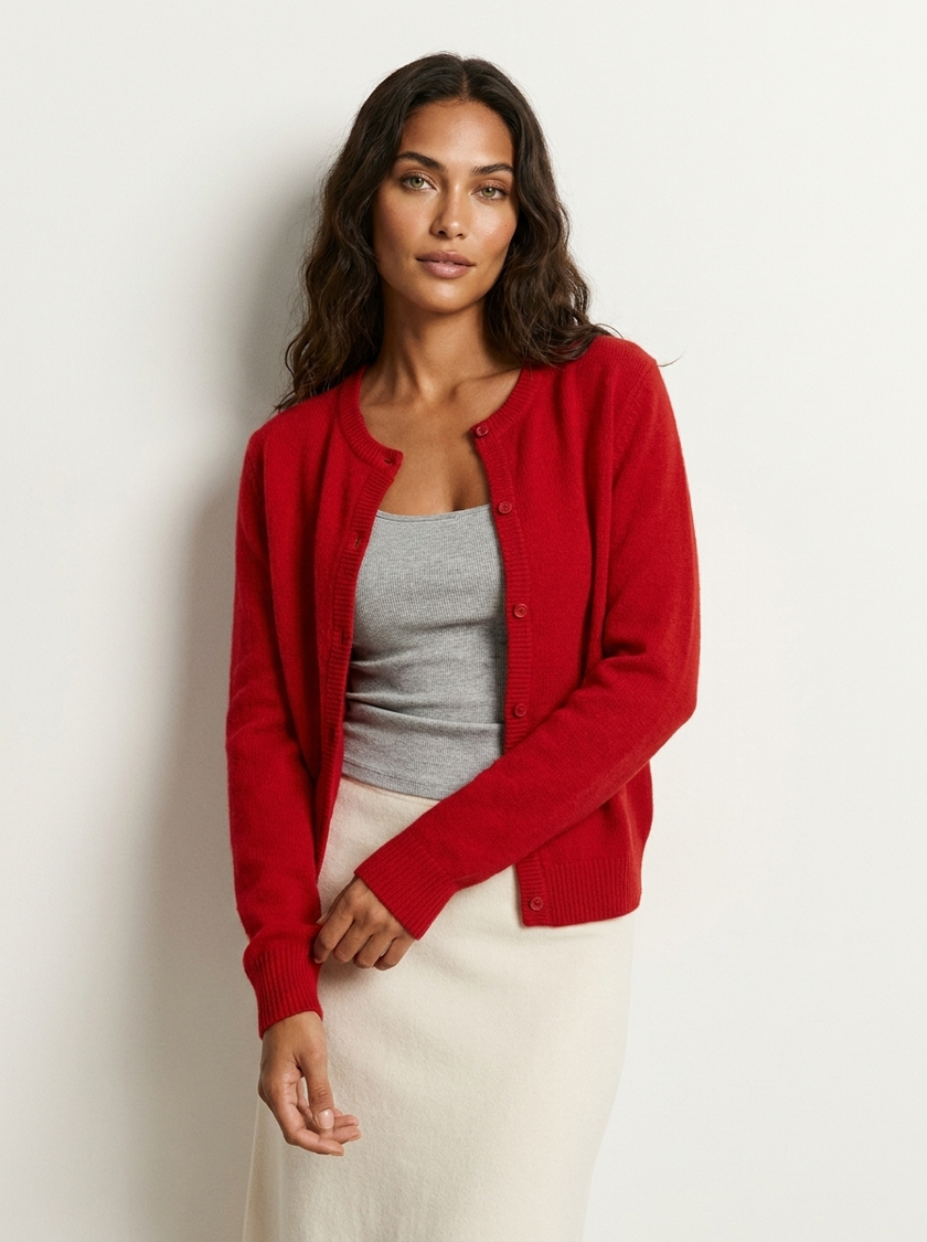Knit Cardigan Women Soft Round Neck Button Front