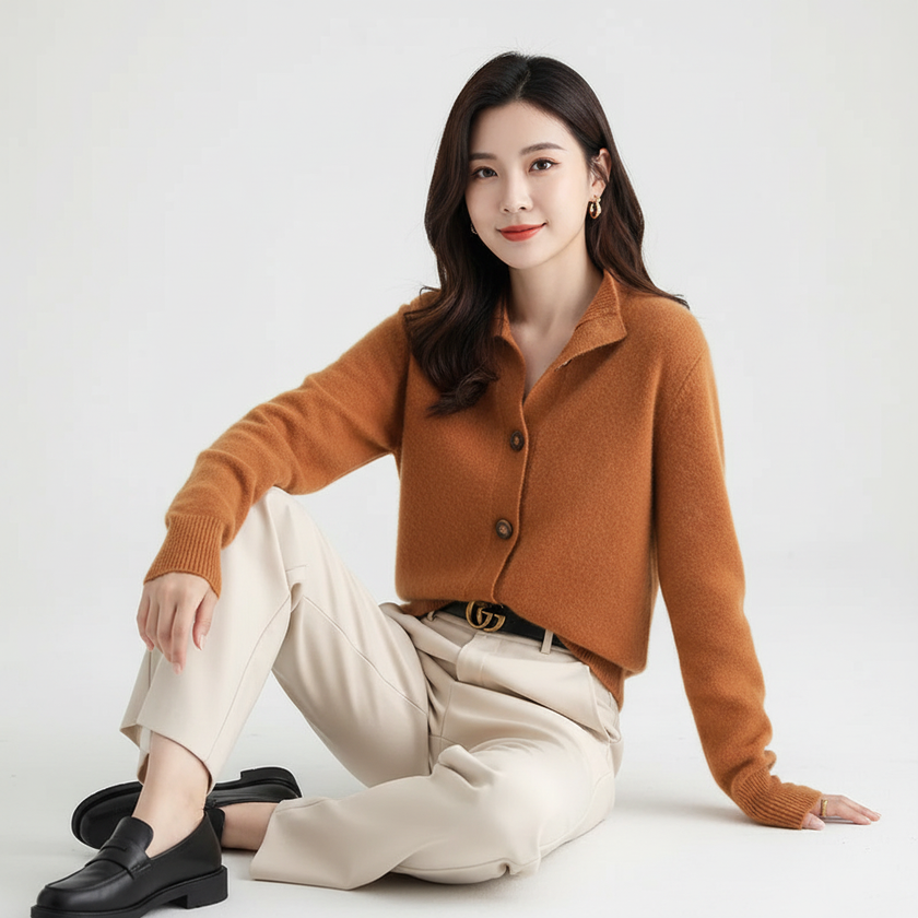 Knit Cardigan Women Soft Button Front Collared Relaxed Fit