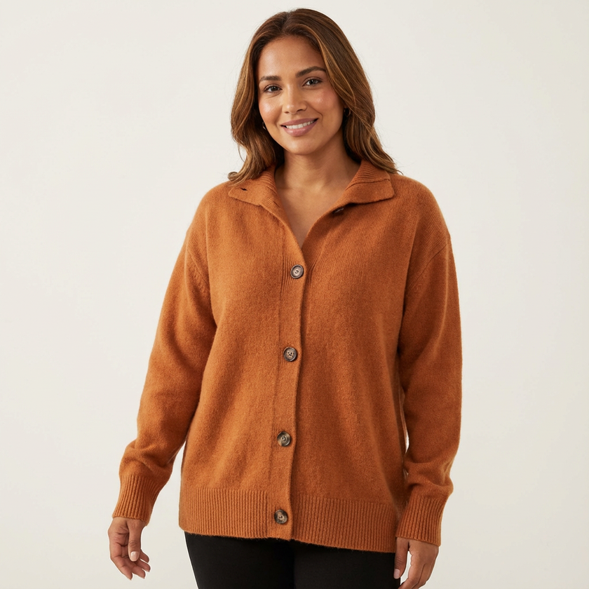 Knit Cardigan Women Soft Button Front Collared Relaxed Fit