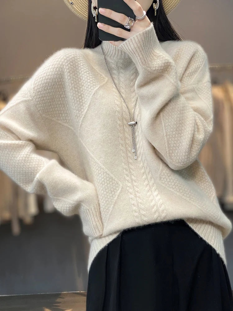 Cable-Knit Turtleneck Sweater Women Soft Winter