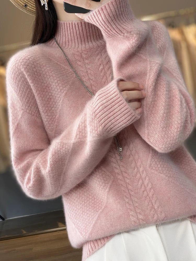 Cable-Knit Turtleneck Sweater Women Soft Winter