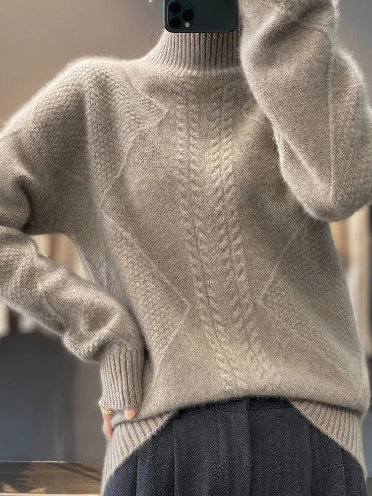 Cable-Knit Turtleneck Sweater Women Soft Winter