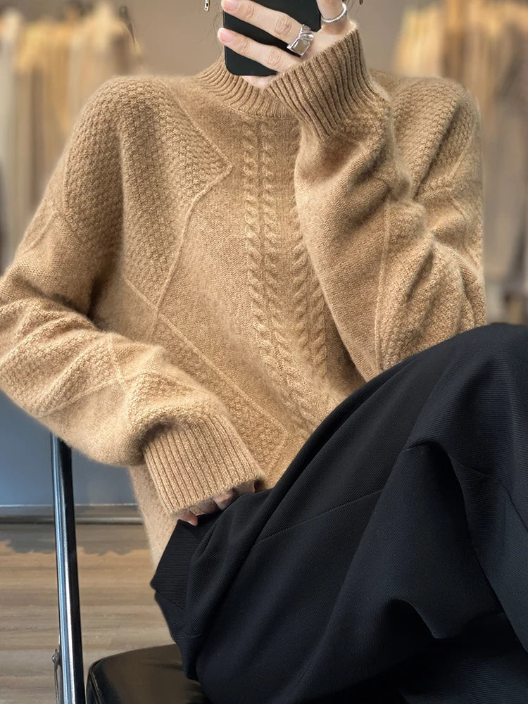 Cable-Knit Turtleneck Sweater Women Soft Winter