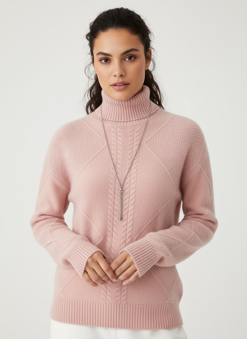 Cable-Knit Turtleneck Sweater Women Soft Winter