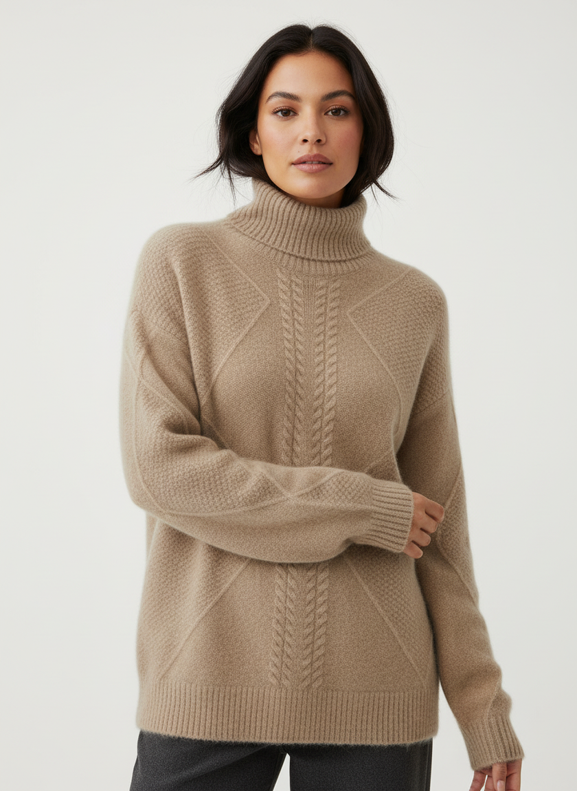 Cable-Knit Turtleneck Sweater Women Soft Winter