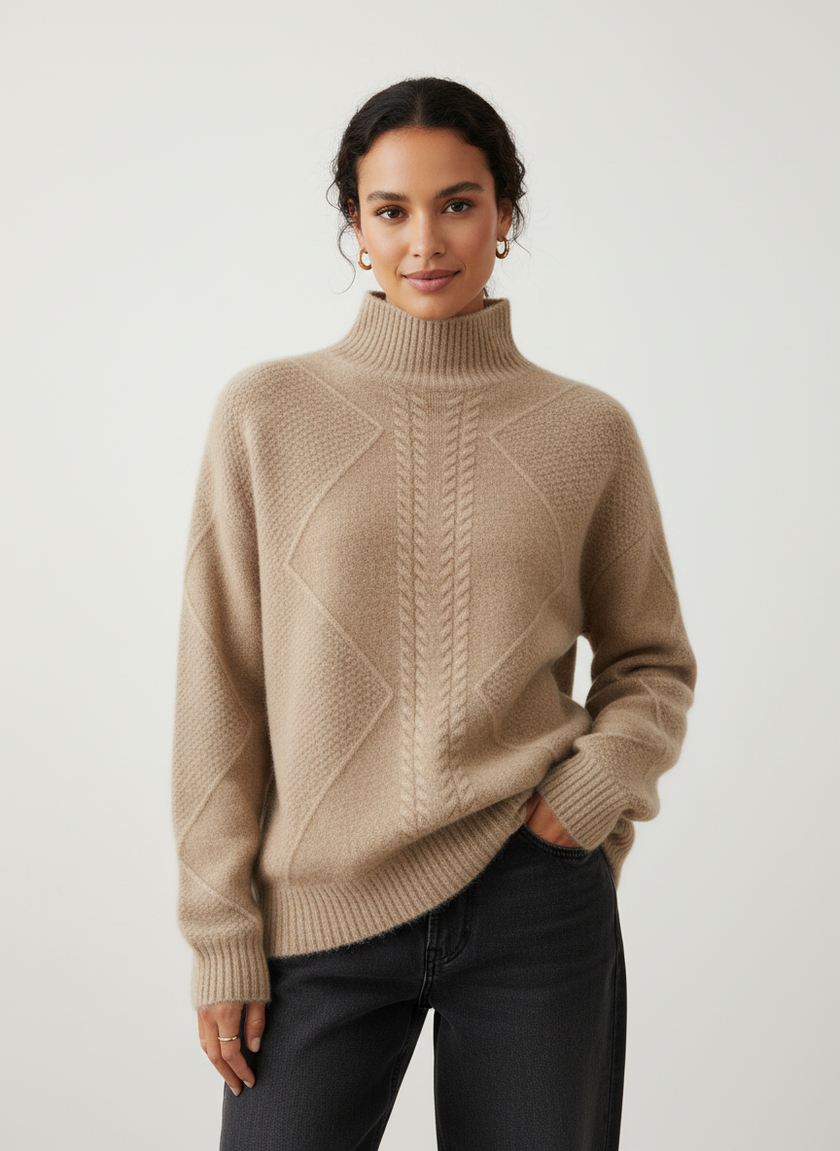 Cable-Knit Turtleneck Sweater Women Soft Winter