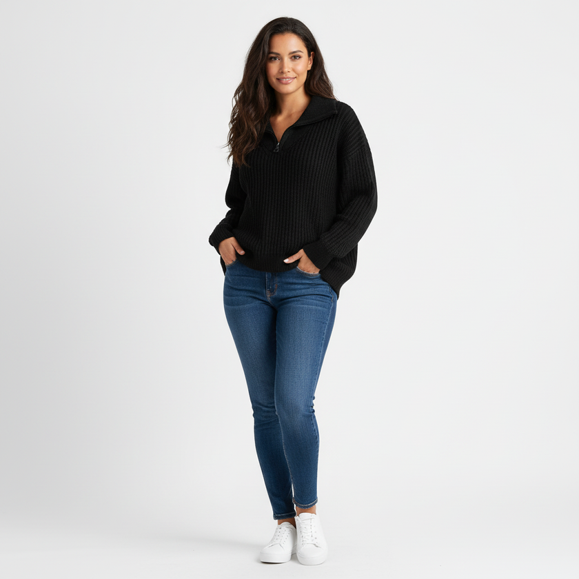 Half Zip Knit Sweater Women Long Sleeve Relaxed Fit