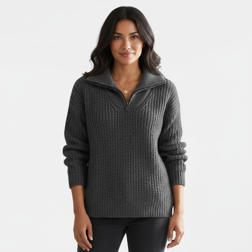 Half Zip Knit Sweater Women Long Sleeve Relaxed Fit