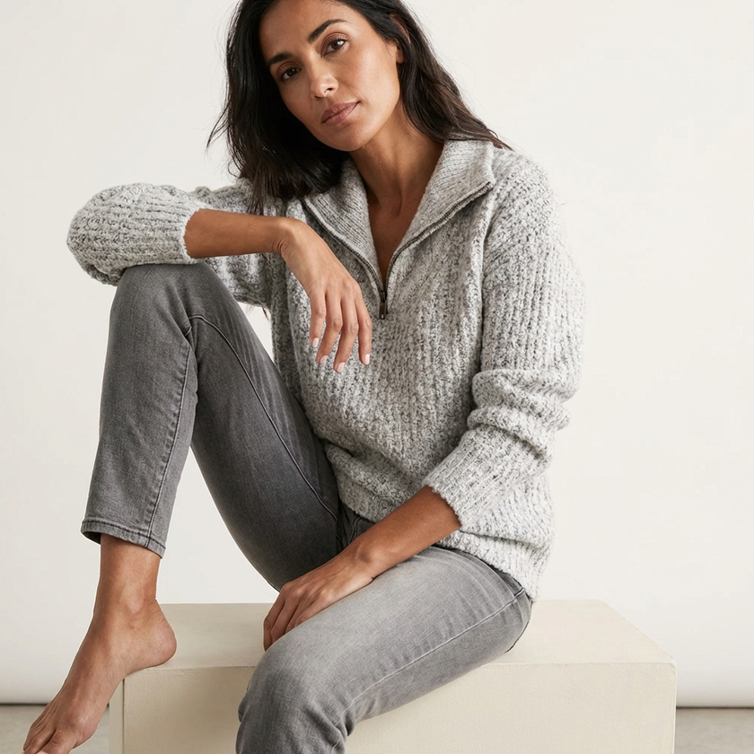 Half Zip Knit Sweater Women Long Sleeve Relaxed Fit