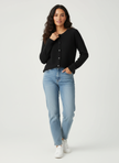 Fine Knit Cardigan Women Merino Wool Crew Neck Button Front