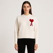 Knit Sweater Women Soft Heart Detail Round Neck Relaxed Fit