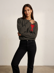 Knit Sweater Women Soft Heart Detail Round Neck Relaxed Fit