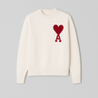 Knit Sweater Women Soft Heart Detail Round Neck Relaxed Fit