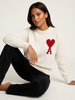 Knit Sweater Women Soft Heart Detail Round Neck Relaxed Fit