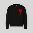 Knit Sweater Women Soft Heart Detail Round Neck Relaxed Fit
