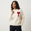 Knit Sweater Women Soft Heart Detail Round Neck Relaxed Fit