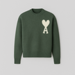 Knit Sweater Women Soft Heart Detail Round Neck Relaxed Fit