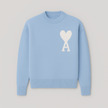 Knit Sweater Women Soft Heart Detail Round Neck Relaxed Fit