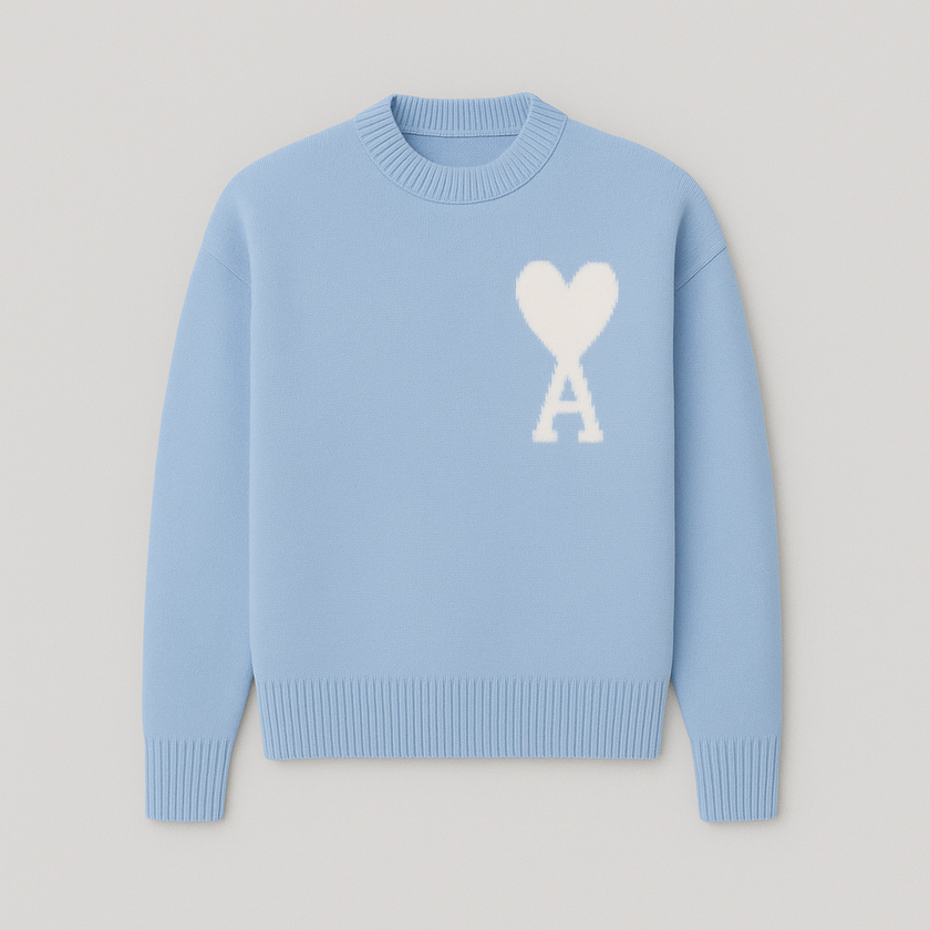 Knit Sweater Women Soft Heart Detail Round Neck Relaxed Fit