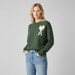 Knit Sweater Women Soft Heart Detail Round Neck Relaxed Fit