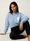 Knit Sweater Women Soft Heart Detail Round Neck Relaxed Fit