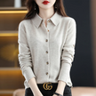 Knit Top Women Collared Button-Front Soft Long Sleeve