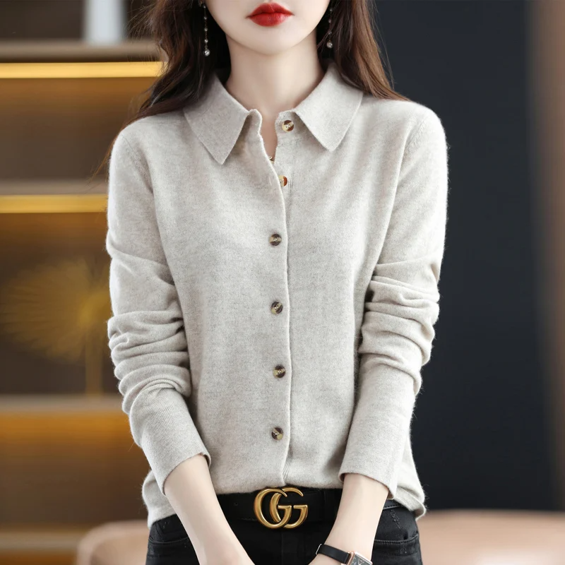 Knit Top Women Collared Button-Front Soft Long Sleeve