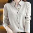 Knit Top Women Collared Button-Front Soft Long Sleeve