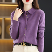 Knit Top Women Collared Button-Front Soft Long Sleeve