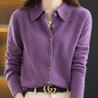 Knit Top Women Collared Button-Front Soft Long Sleeve