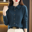Knit Top Women Collared Button-Front Soft Long Sleeve