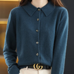 Knit Top Women Collared Button-Front Soft Long Sleeve