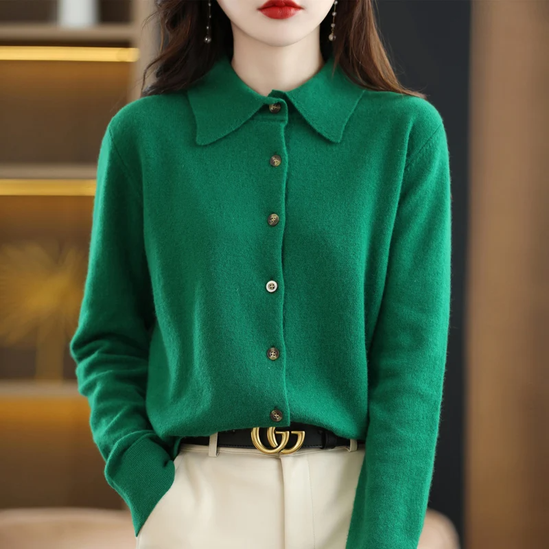 Knit Top Women Collared Button-Front Soft Long Sleeve