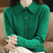 Knit Top Women Collared Button-Front Soft Long Sleeve