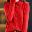 Knit Top Women Collared Button-Front Soft Long Sleeve