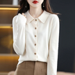 Knit Top Women Collared Button-Front Soft Long Sleeve