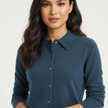 Knit Top Women Collared Button-Front Soft Long Sleeve