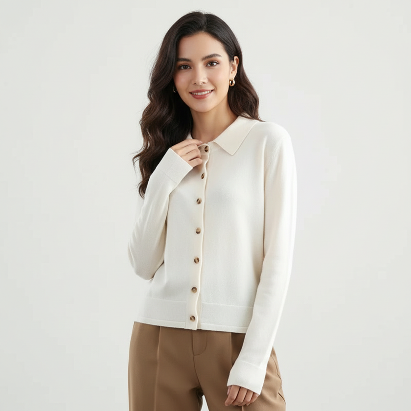 Knit Top Women Collared Button-Front Soft Long Sleeve