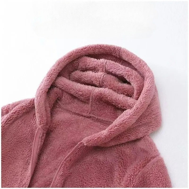 Teddy Borg Fleece Jacket Women Hooded Zip-Up Cozy