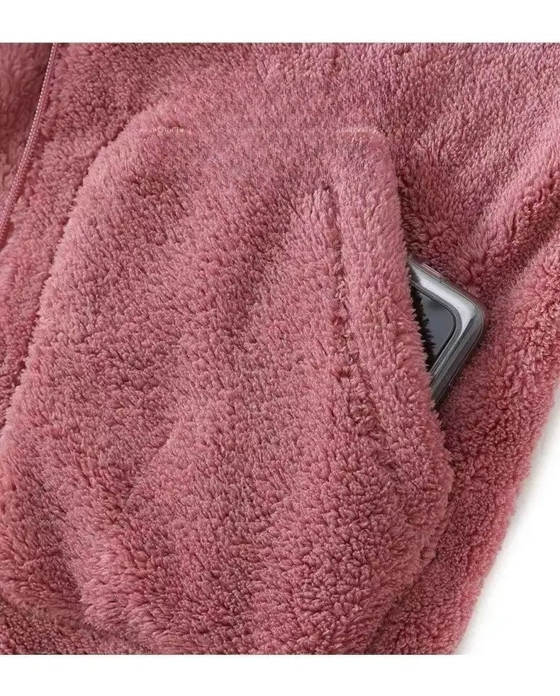 Teddy Borg Fleece Jacket Women Hooded Zip-Up Cozy